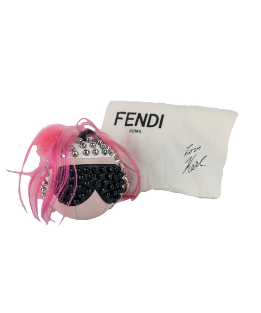 Fendi Karlito Punk key ring with shocking pink mohawk hair