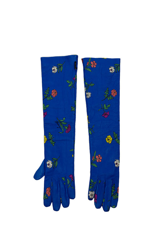 Balenciaga Electric blue leather gloves with flowers