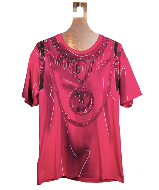 Moschino T-shirt Fucsia stampa logo e catene - Tg. L -  lesleyluxuryvintage