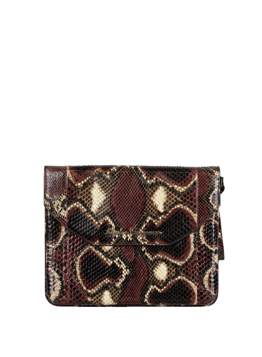 Salvatore Ferragamo Burgundy python effect clutch bag