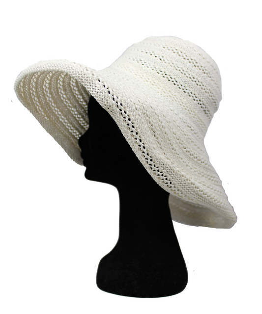 Grevi Cappello in rafia crochet bianco con banda larga -  lesleyluxuryvintage