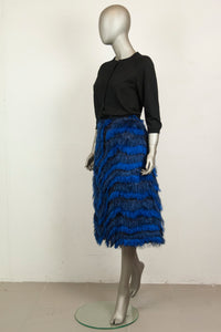Odeeh Gonna longuette in lurex con frange diagonali blu e nero - Tg. 40 -  lesleyluxuryvintage