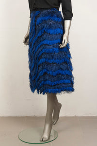Odeeh Gonna longuette in lurex con frange diagonali blu e nero - Tg. 40 -  lesleyluxuryvintage