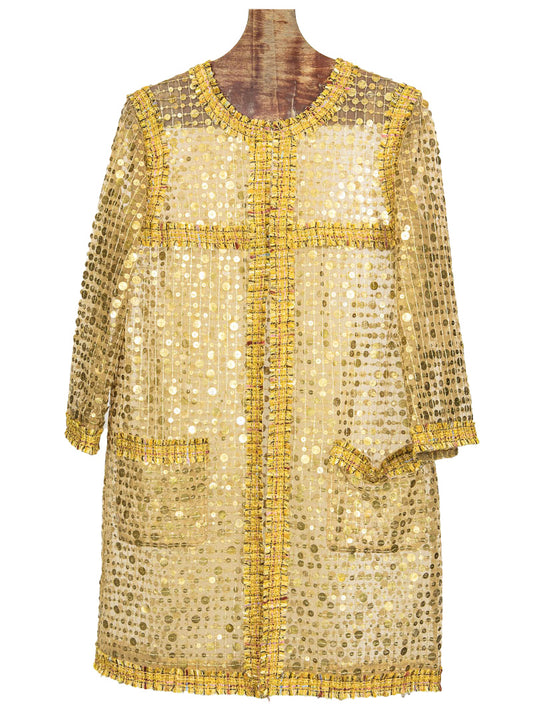 Chanel Gold sequined tulle duster coat - Size. 44