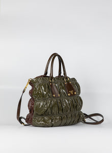 Prada Borsa Coffer in vernice bicolor verde e marrone