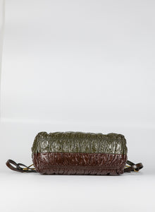 Prada Borsa Coffer in vernice bicolor verde e marrone