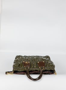 Prada Borsa Coffer in vernice bicolor verde e marrone