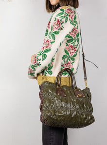 Prada Borsa Coffer in vernice bicolor verde e marrone