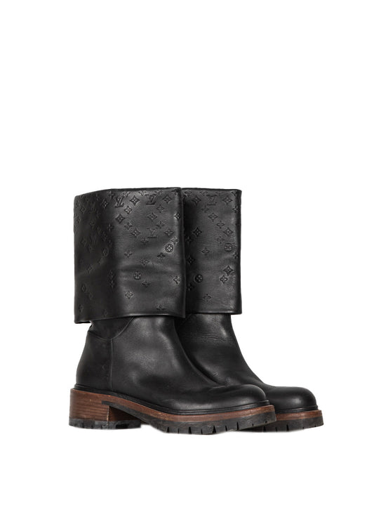 Louis Vuitton Black leather boots with maxi cuff - N. 40