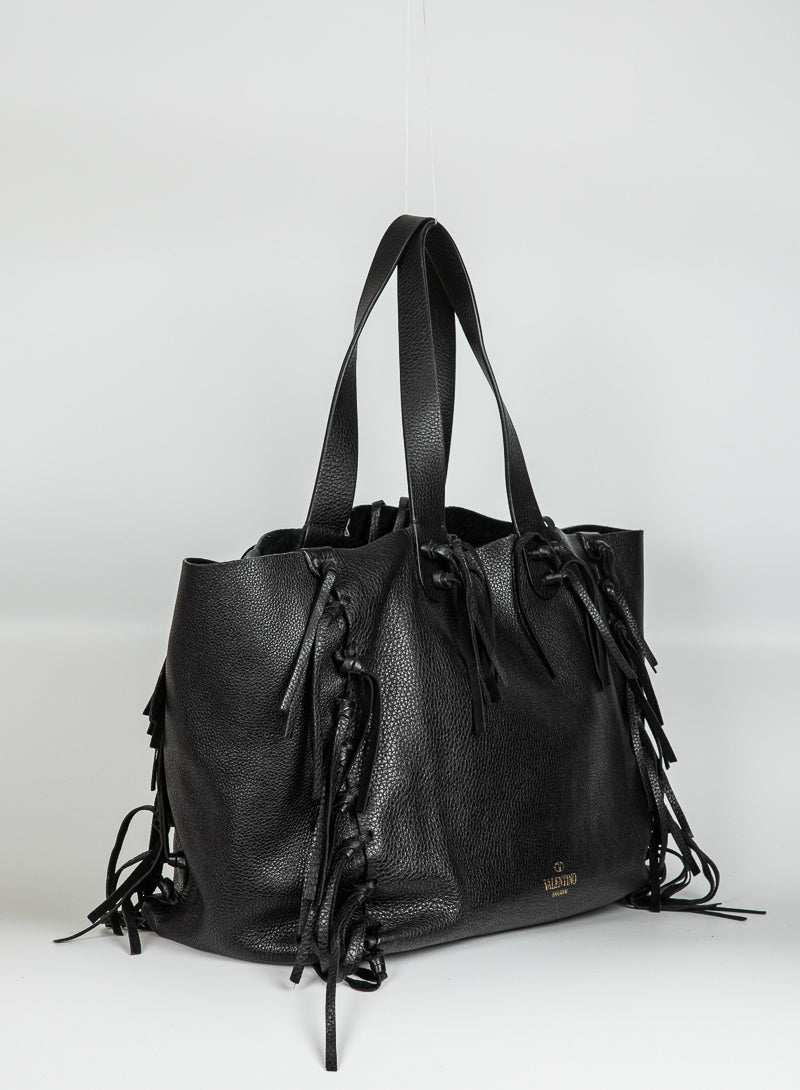 Valentino Shopper in pelle nera con frange