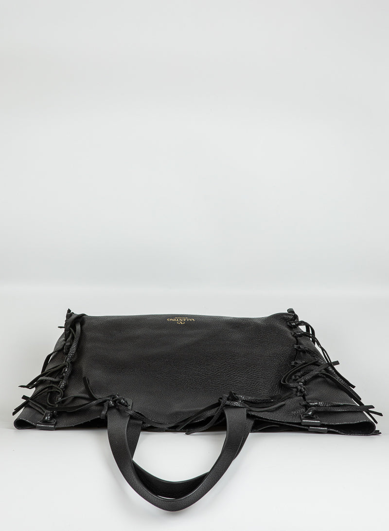 Valentino Shopper in pelle nera con frange