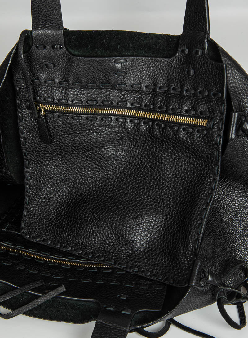 Valentino Shopper in pelle nera con frange