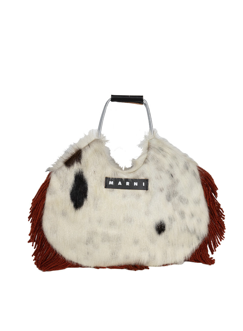 MARNI Borsa in cavallino bianco con frange