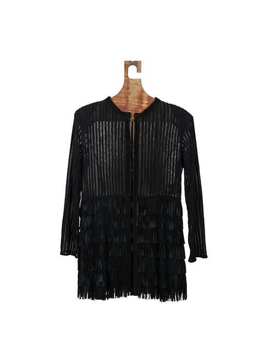 CabanRomantic Black suede duster coat with fringes - Size. 44