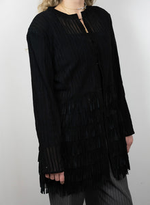 CabanRomantic Black suede duster coat with fringes - Size. 44