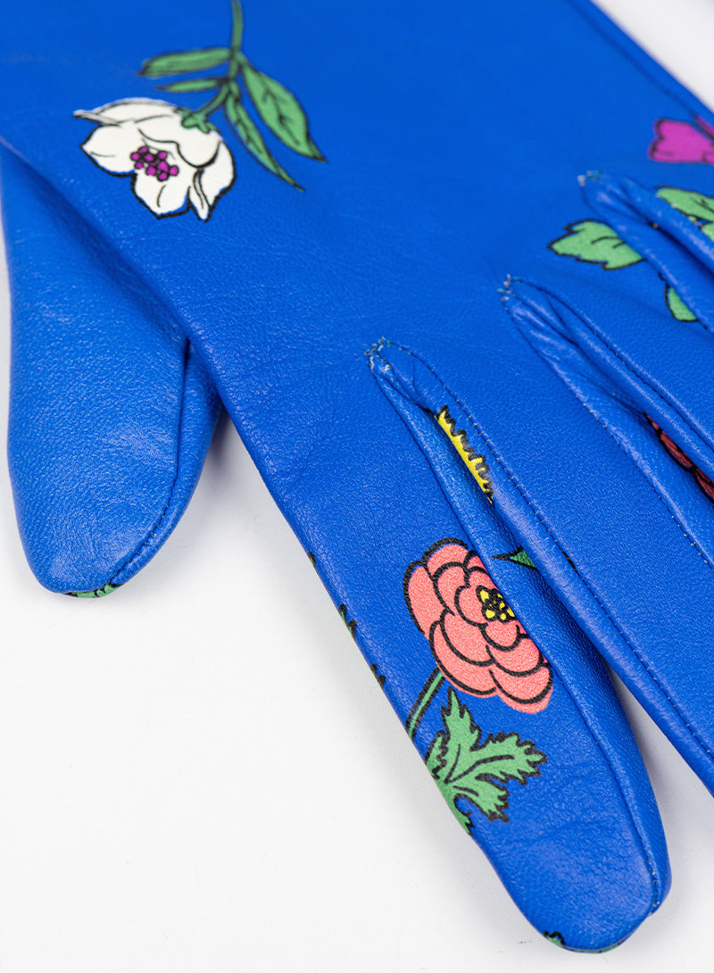 Balenciaga Guanti in pelle blu elettrico con fiori