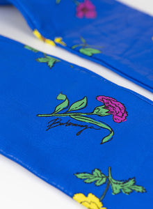 Balenciaga Guanti in pelle blu elettrico con fiori