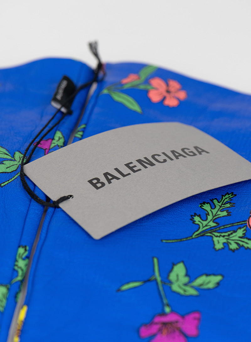 Balenciaga Guanti in pelle blu elettrico con fiori