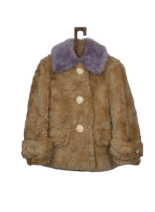 Miu Miu Beige and lilac teddy coat - Size. 38