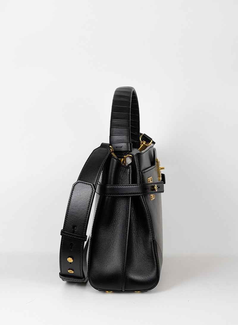 Balmain Borsa rettangolare in pelle nera