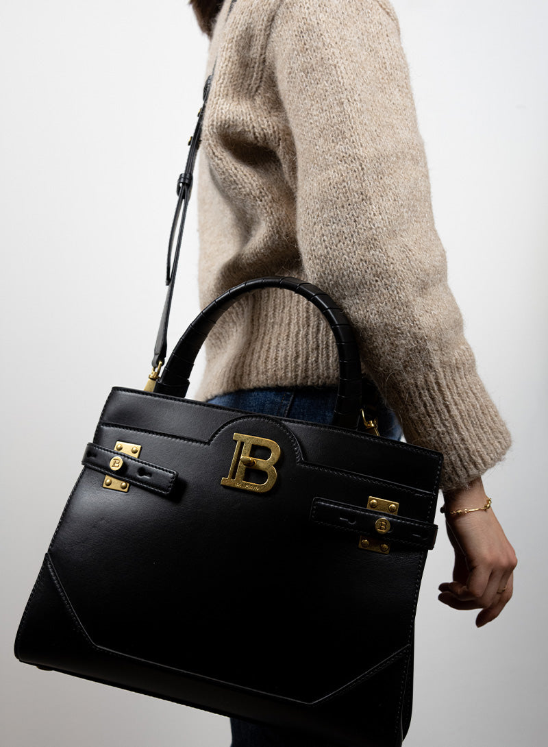 Balmain Borsa rettangolare in pelle nera