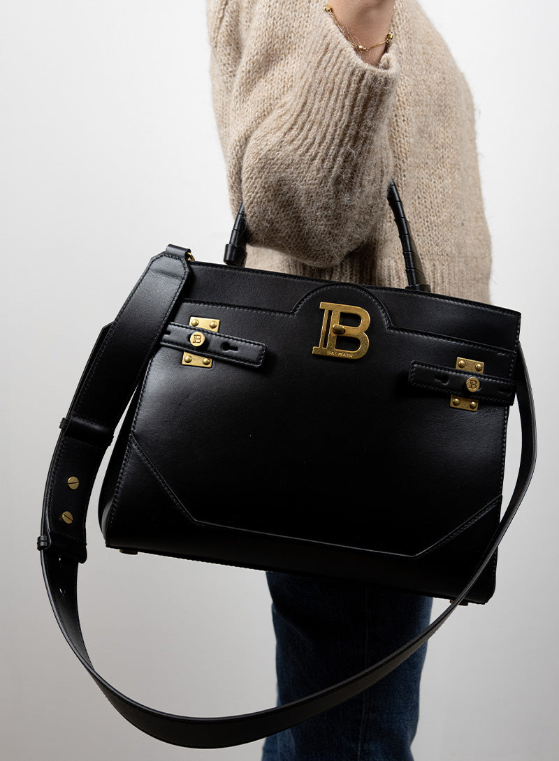 Balmain Borsa rettangolare in pelle nera