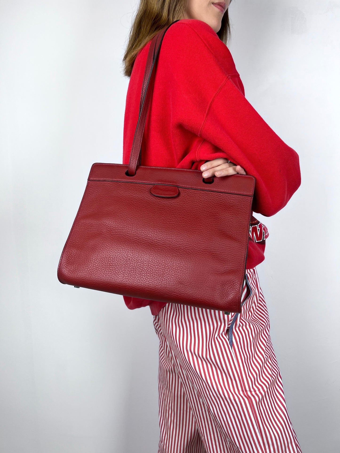 Hermès Borsa a spalla squadrata in pelle bordeaux