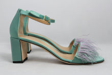 Load image into Gallery viewer, Fragiacomo sandali in seta verdi acqua e fascia marabù - N. 40 -  lesleyluxuryvintage
