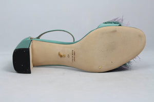 Fragiacomo sandali in seta verdi acqua e fascia marabù - N. 40 -  lesleyluxuryvintage