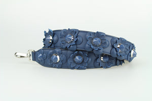 Fendi Tracolla per borsa in pelle blu con fiori