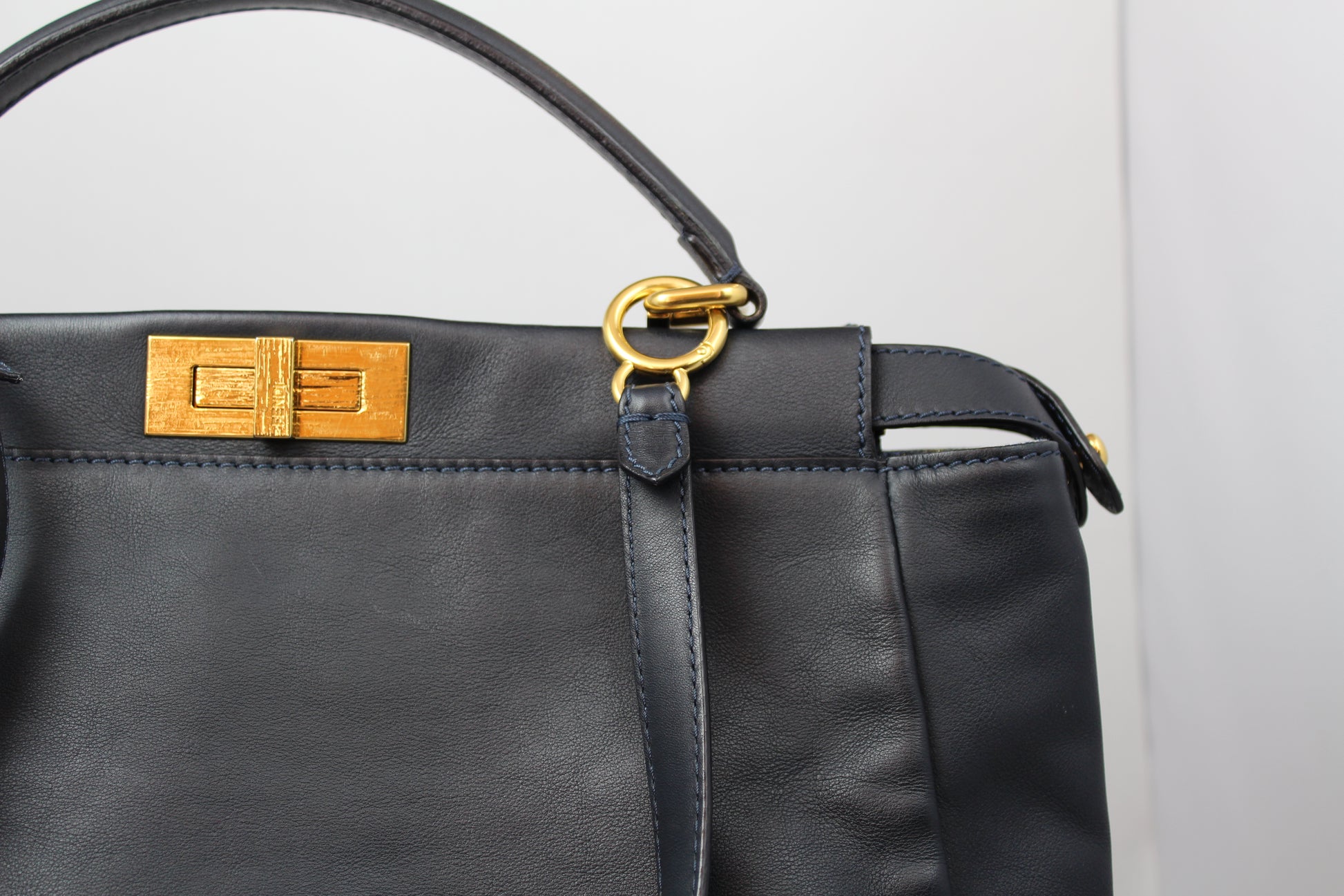 Fendi Peekaboo in pelle blu con interno in denim -  lesleyluxuryvintage