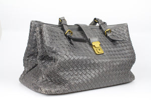 Bottega Veneta Borsa Roma in pelle intrecciata grigia