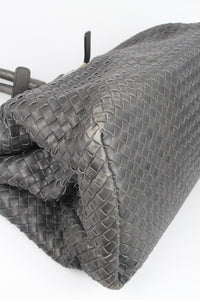Bottega Veneta Borsa Roma in pelle intrecciata grigia