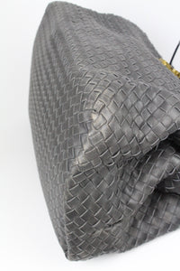 Bottega Veneta Borsa Roma in pelle intrecciata grigia