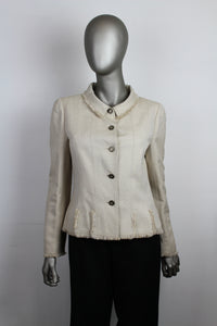 Chanel Giacca in lino colore panna frange - Tg. 44 -  lesleyluxuryvintage