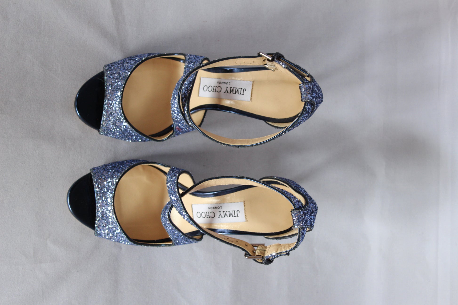 Jimmy Choo Sandali con paillettes azzurre e tacco a spillo - N. 35 -  lesleyluxuryvintage