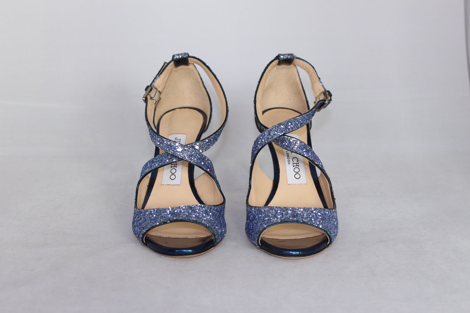 Jimmy Choo Sandali con paillettes azzurre e tacco a spillo - N. 35 -  lesleyluxuryvintage