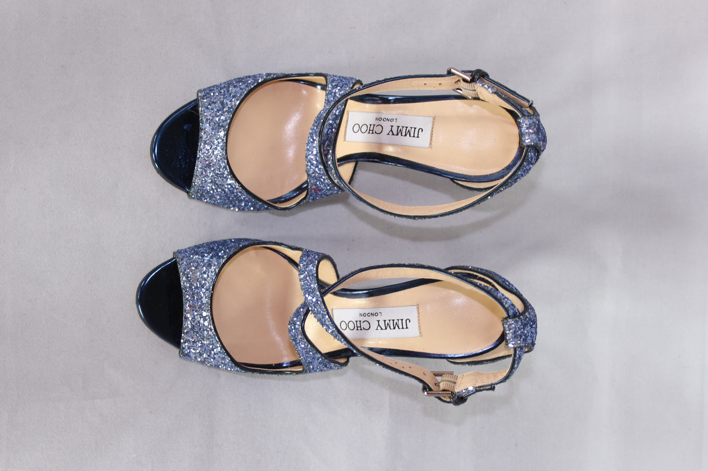 Jimmy Choo Sandali con paillettes azzurre e tacco a spillo - N. 35 -  lesleyluxuryvintage