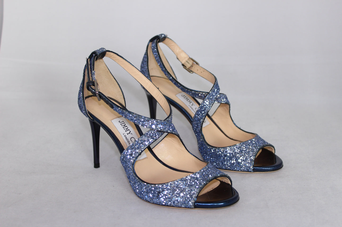 Jimmy Choo Sandali con paillettes azzurre e tacco a spillo - N. 35 -  lesleyluxuryvintage