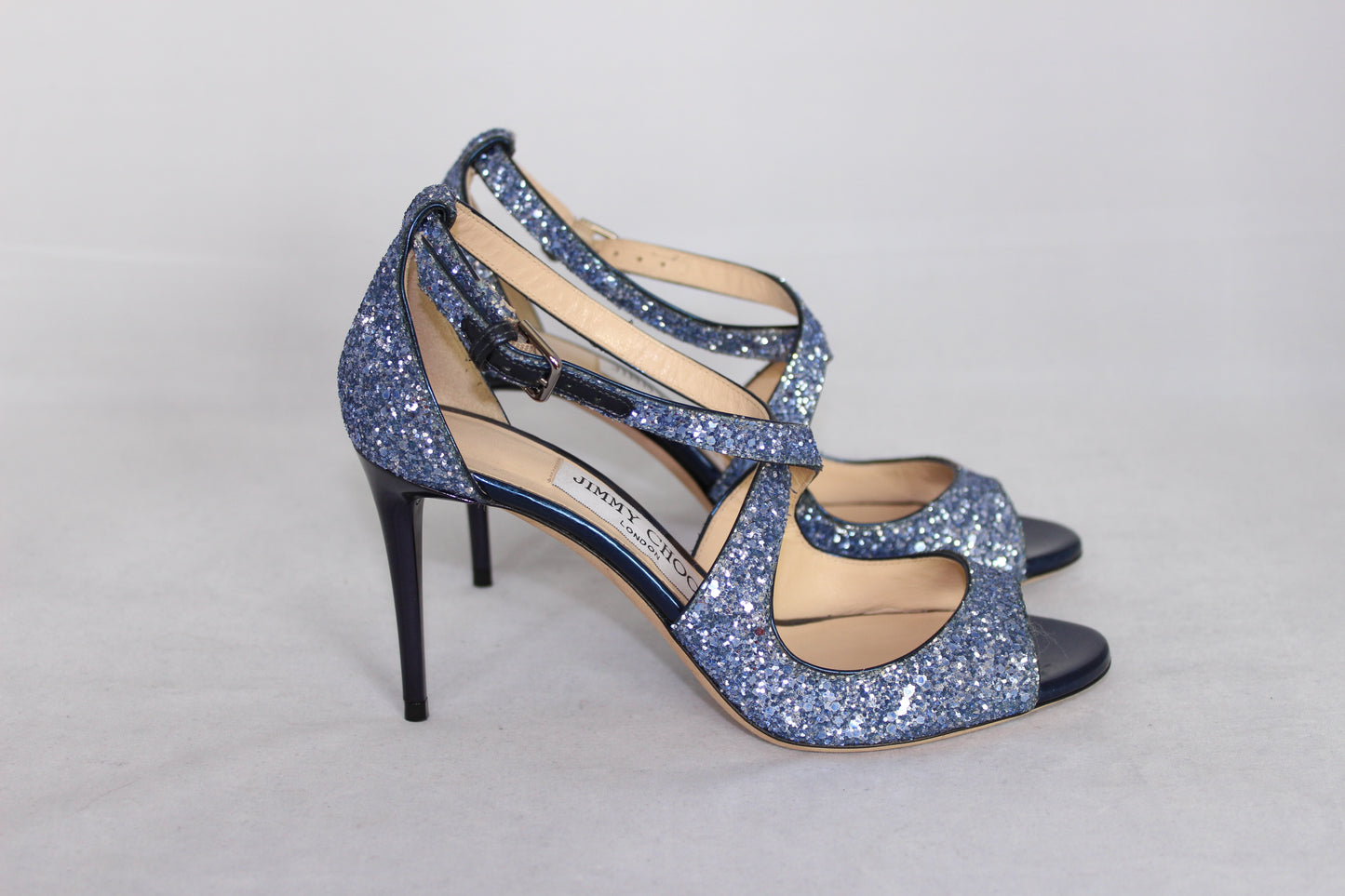 Jimmy Choo Sandali con paillettes azzurre e tacco a spillo - N. 35 -  lesleyluxuryvintage