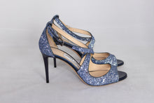 Load image into Gallery viewer, Jimmy Choo Sandali con paillettes azzurre e tacco a spillo - N. 35 -  lesleyluxuryvintage
