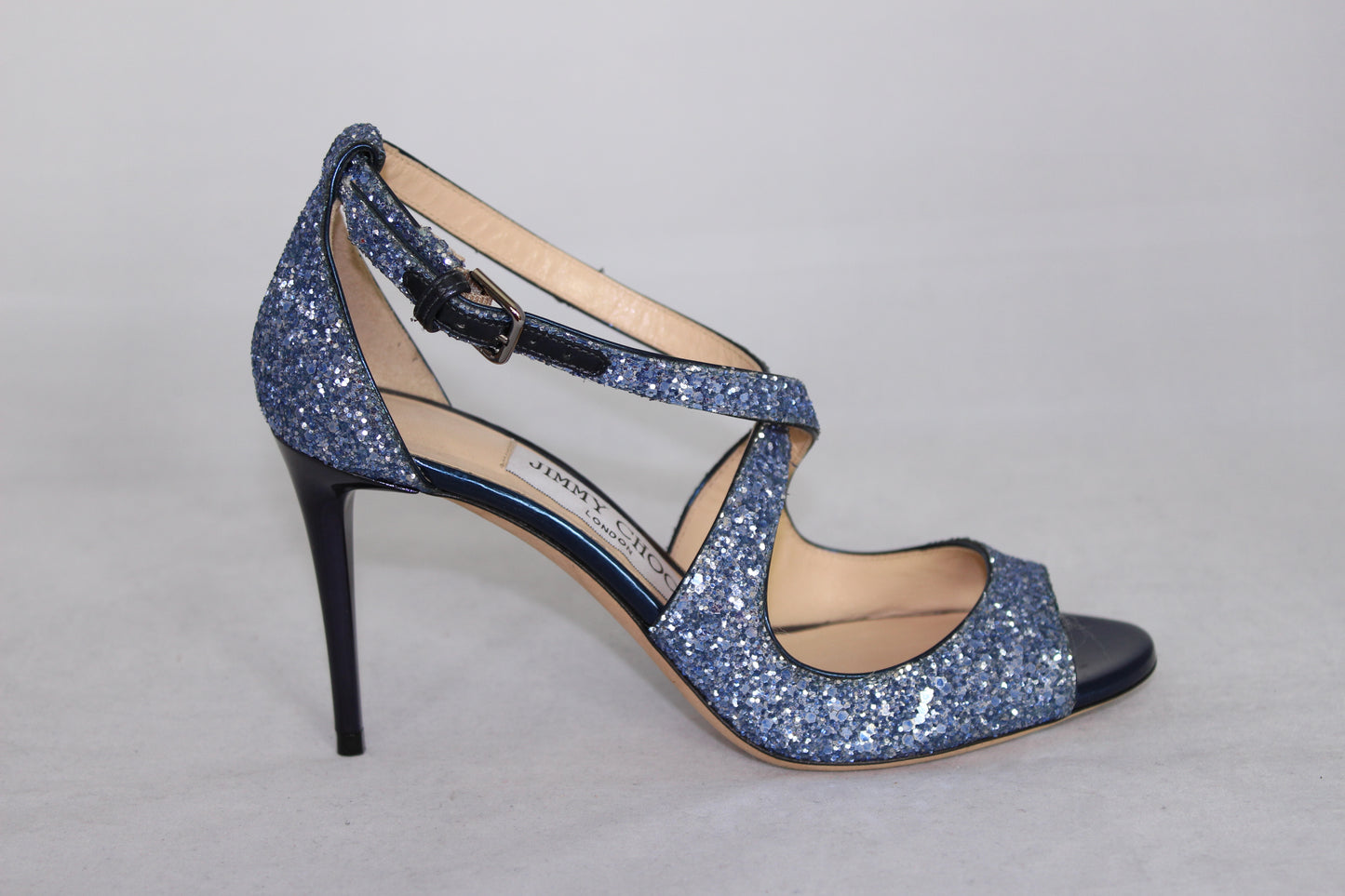 Jimmy Choo Sandali con paillettes azzurre e tacco a spillo - N. 35 -  lesleyluxuryvintage