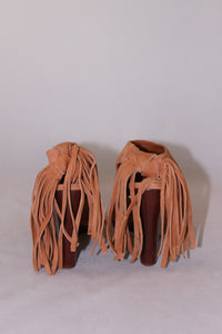Chloé Zeppe in camoscio con frange e tacco in legno - N. 37 ½ -  lesleyluxuryvintage