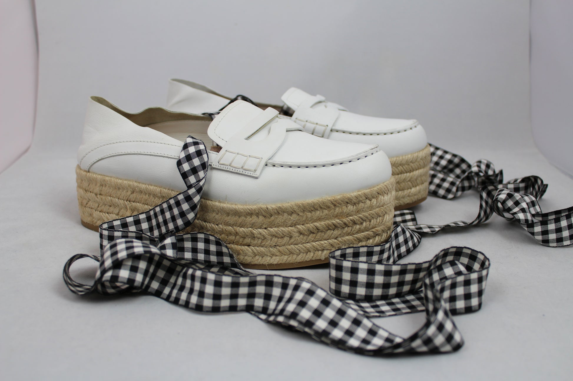 Miu Miu Scarpe Espadrillas platform in pelle bianca con lacci - N. 38 -  lesleyluxuryvintage