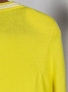 Chanel Cardigan in cashmere giallo profilato bianco - Tg. 44