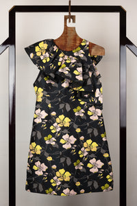 Giambattista Valli Abito nero con fantasia fiori gialli e rosa - Tg. 44 -  lesleyluxuryvintage