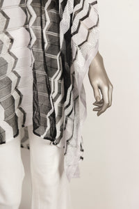 MISSONI Blusa poncho in lurex bianco e nero fantasia verticale - Tg. U