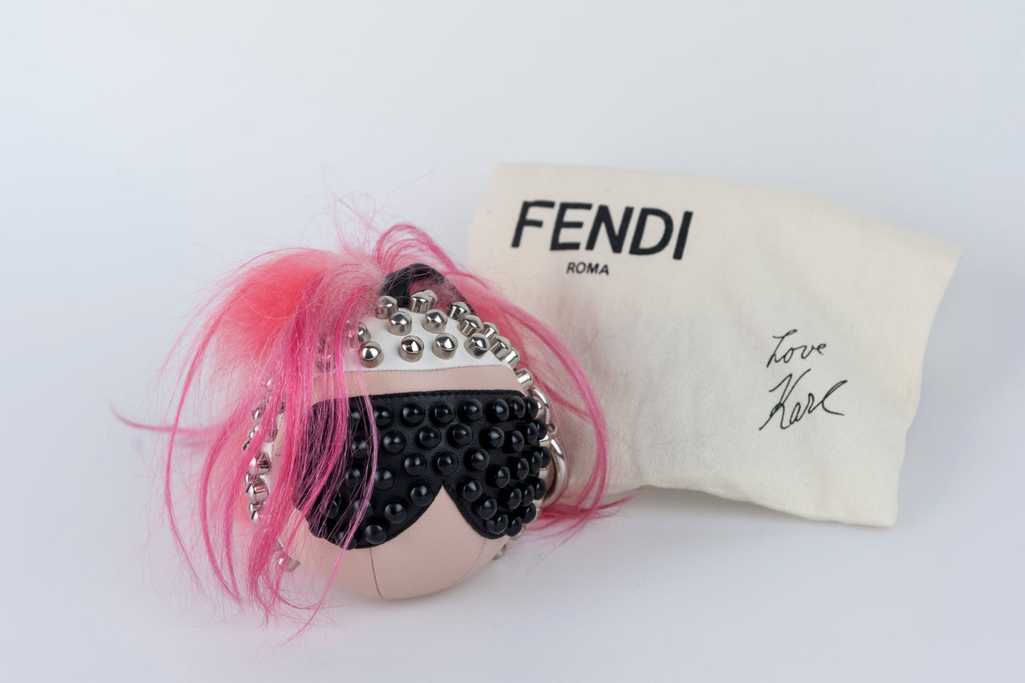 Fendi Portachiavi Karlito Punk con capelli cresta rosa shocking