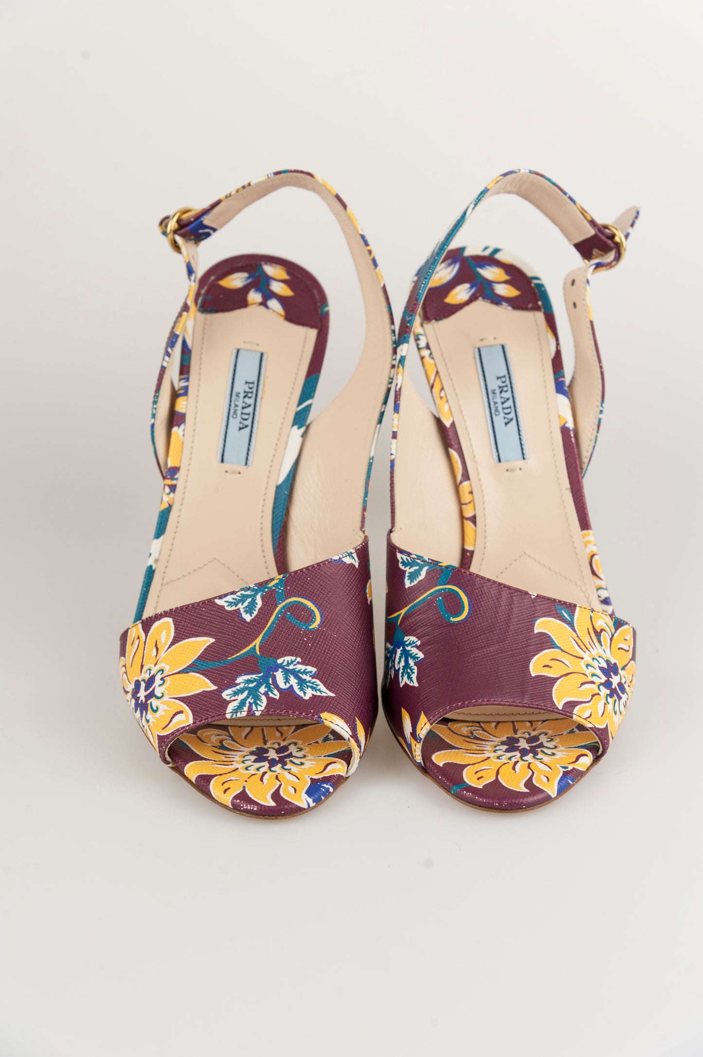 Prada Sandali in tessuto bordeaux con fantasia fiori - N. 39