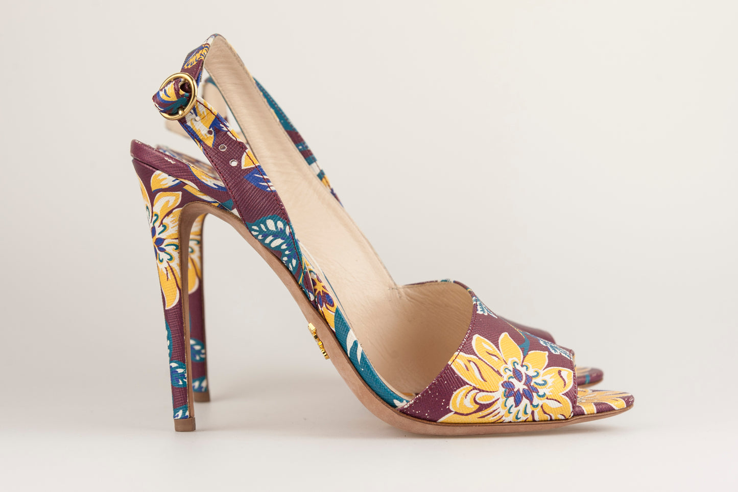 Prada Sandali in tessuto bordeaux con fantasia fiori - N. 39